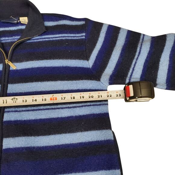 Vintage Wool Striped Sweater Full-Zip Cardigan Liz Claiborne Blue - Size Large - Picture 7 of 8